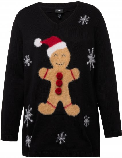 Ulla Popken Gingerbread Man Christmas Sweater Black - Džemperi un džemperi ar kapuci - 