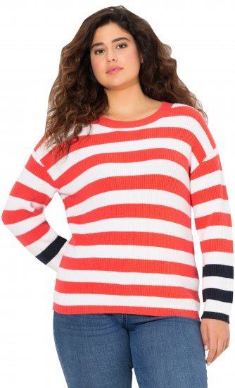 Ulla Popken Mixed Stripe Long Sleeve Sweater Hibiscus Red - Džemperi un džemperi ar kapuci - 