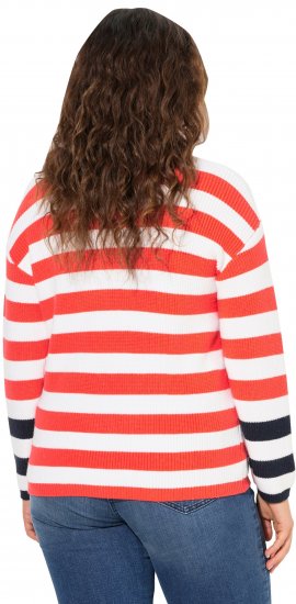 Ulla Popken Mixed Stripe Long Sleeve Sweater Hibiscus Red - Džemperi un džemperi ar kapuci - 