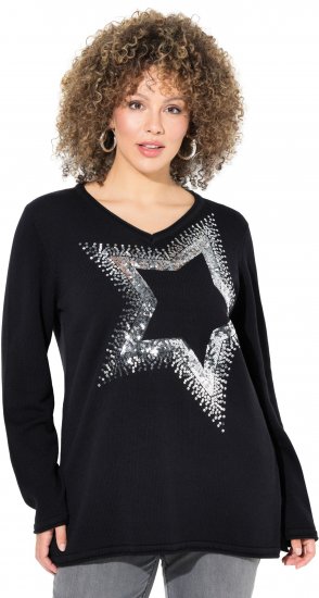 Ulla Popken Sequined Star Rolled Edge Sweater Black - Džemperi un džemperi ar kapuci - 