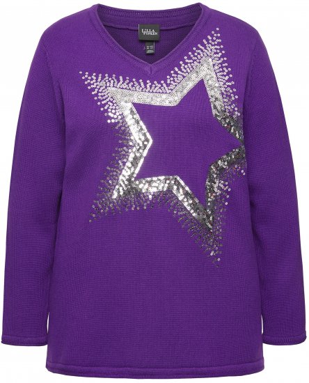 Ulla Popken Sequined Star Rolled Edge Sweater Dark Purple - Džemperi un džemperi ar kapuci - 