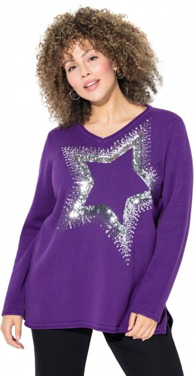 Ulla Popken Sequined Star Rolled Edge Sweater Dark Purple - Džemperi un džemperi ar kapuci - 