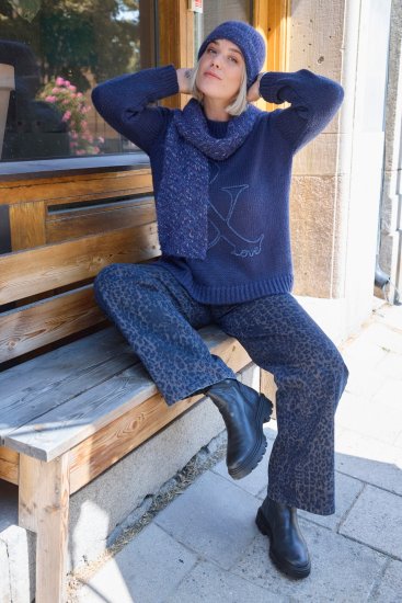 Ulla Popken Textured Glitter Embroidery Oversized Sweater Ink Blue - Džemperi un džemperi ar kapuci - 