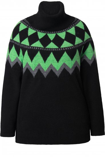 Ulla Popken Neon Alpine Pattern Long Sleeve Turtleneck Sweater Apple Green - Džemperi un džemperi ar kapuci - 
