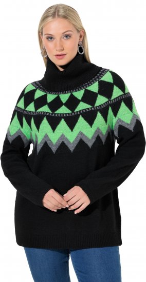 Ulla Popken Neon Alpine Pattern Long Sleeve Turtleneck Sweater Apple Green - Džemperi un džemperi ar kapuci - 