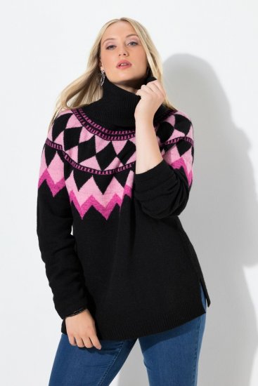Ulla Popken Neon Alpine Pattern Long Sleeve Turtleneck Sweater Light Pink - Džemperi un džemperi ar kapuci - Mīksti džemperi un jakas