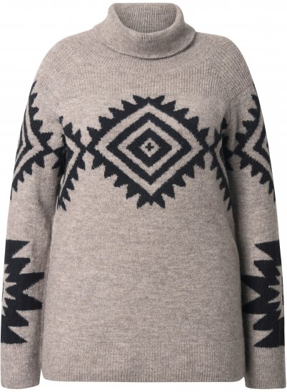 Ulla Popken Aztec Pattern Turtleneck Sweater Pebble Grey - Džemperi un džemperi ar kapuci - 