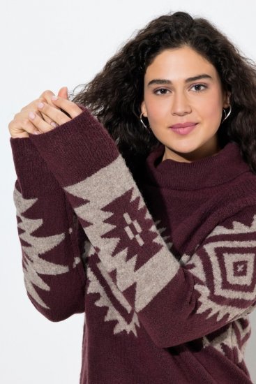 Ulla Popken Aztec Pattern Turtleneck Sweater Plum - Džemperi un džemperi ar kapuci - Mīksti džemperi un jakas