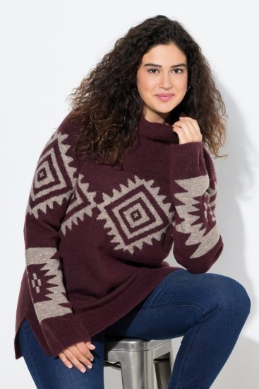 Ulla Popken Aztec Pattern Turtleneck Sweater Plum - Džemperi un džemperi ar kapuci - Mīksti džemperi un jakas