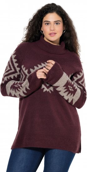 Ulla Popken Aztec Pattern Turtleneck Sweater Plum - Džemperi un džemperi ar kapuci - 