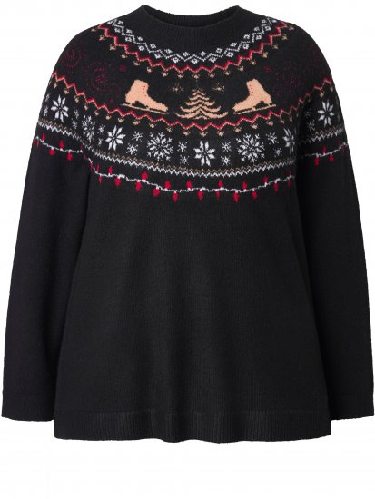 Ulla Popken Norwegian Style Christmas Sweater Black - Džemperi un džemperi ar kapuci - 