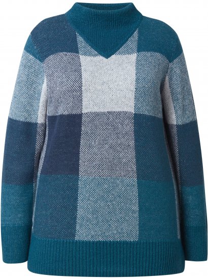 Ulla Popken Grand Check Long Sleeve Sweater Teal - Džemperi un džemperi ar kapuci - 