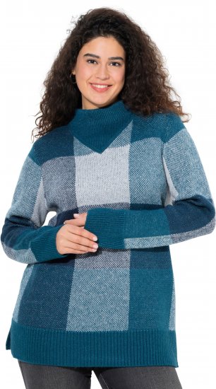 Ulla Popken Grand Check Long Sleeve Sweater Teal - Džemperi un džemperi ar kapuci - 
