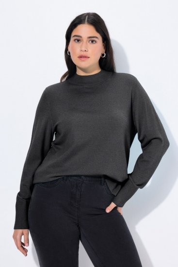 Ulla Popken Long Sleeves Mock Turtleneck Sweater Charcoal Grey Melange - Džemperi un džemperi ar kapuci - Mīksti džemperi un jakas