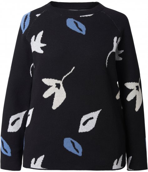 Ulla Popken Eco Cotton Leaf Pattern Long Sleeve Sweater Black - Džemperi un džemperi ar kapuci - 