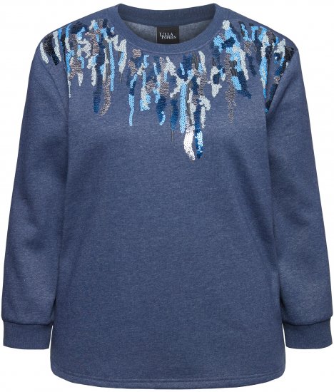 Ulla Popken Sequined Neck Long Sleeve Sweatshirt Ink Blue - Džemperi un džemperi ar kapuci - 