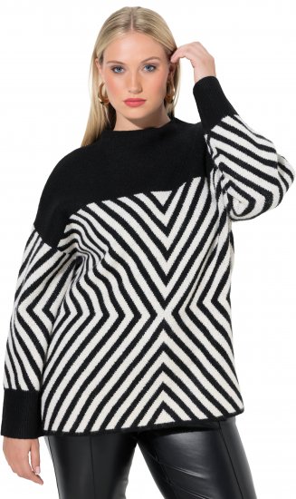 Ulla Popken Graphic Stripe Long Sleeve Turtleneck Sweater Black - Džemperi un džemperi ar kapuci - 