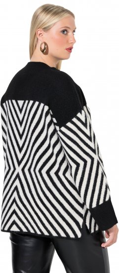 Ulla Popken Graphic Stripe Long Sleeve Turtleneck Sweater Black - Džemperi un džemperi ar kapuci - 