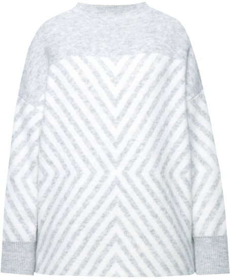 Ulla Popken Graphic Stripe Long Sleeve Turtleneck Sweater Silver Melange - Džemperi un džemperi ar kapuci - 