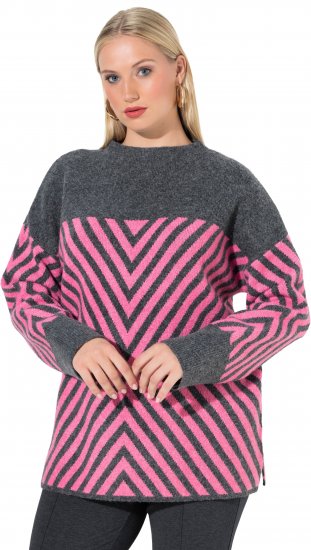 Ulla Popken Graphic Stripe Long Sleeve Turtleneck Sweater Flamingo - Džemperi un džemperi ar kapuci - 
