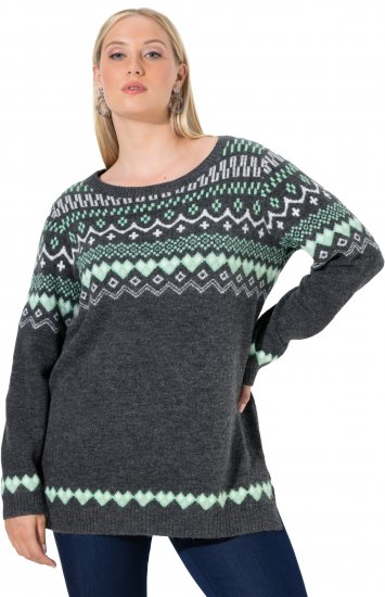 Ulla Popken Norwegian Style Pastel Tone Long Sleeve Sweater Dark Grey Melange - Džemperi un džemperi ar kapuci - 
