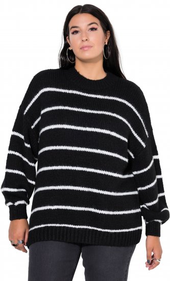 Ulla Popken Oversized Striped Balloon Sleeve Sweater Black - Džemperi un džemperi ar kapuci - 