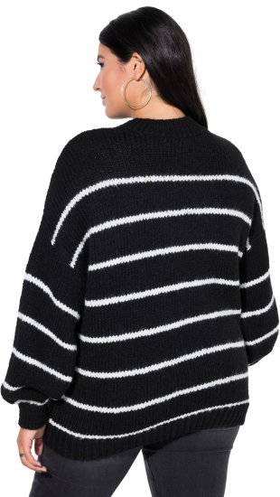 Ulla Popken Oversized Striped Balloon Sleeve Sweater Black - Džemperi un džemperi ar kapuci - 