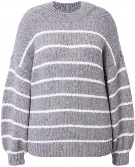 Ulla Popken Oversized Striped Balloon Sleeve Sweater Grey Melange - Džemperi un džemperi ar kapuci - 