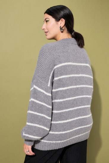 Ulla Popken Oversized Striped Balloon Sleeve Sweater Grey Melange - Džemperi un džemperi ar kapuci - 