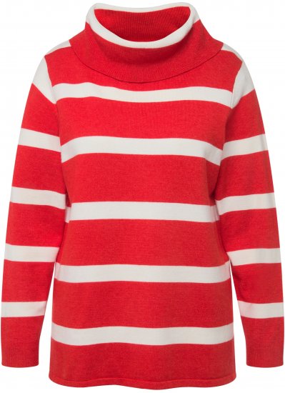 Ulla Popken Stripe Fine Knit Turtleneck Sweater Light Red - Džemperi un džemperi ar kapuci - 