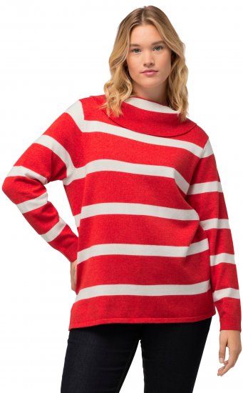 Ulla Popken Stripe Fine Knit Turtleneck Sweater Light Red - Džemperi un džemperi ar kapuci - 