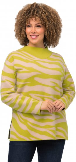 Ulla Popken Zebra Print Mock Turtleneck Long Sleeve Sweater Yellow Green - Džemperi un džemperi ar kapuci - 