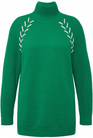 Ulla Popken Contrast Braid Turtleneck Sweater Emerald Green - Džemperi un džemperi ar kapuci - 