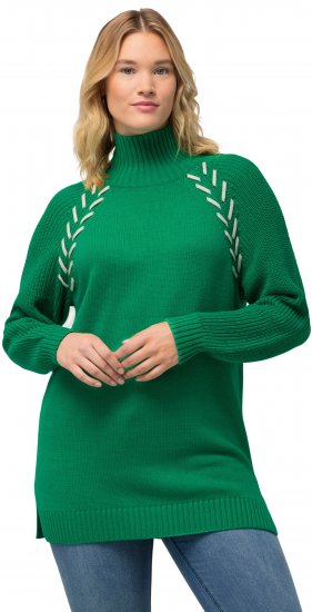 Ulla Popken Contrast Braid Turtleneck Sweater Emerald Green - Džemperi un džemperi ar kapuci - 