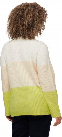 Ulla Popken Block Stripe Long Sleeve V-Neck Sweater Lime Green - Džemperi un džemperi ar kapuci - 