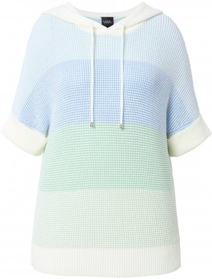 Ulla Popken Block Stripe Hooded Short Sleeve Sweater Mint Green - Džemperi un džemperi ar kapuci - 