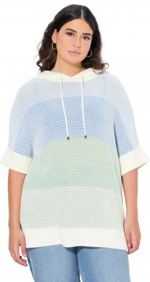 Ulla Popken Block Stripe Hooded Short Sleeve Sweater Mint Green - Džemperi un džemperi ar kapuci - 
