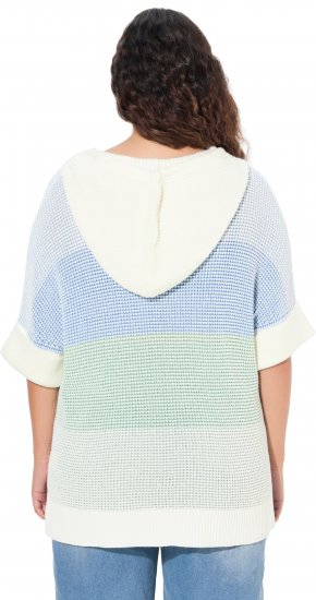 Ulla Popken Block Stripe Hooded Short Sleeve Sweater Mint Green - Džemperi un džemperi ar kapuci - 