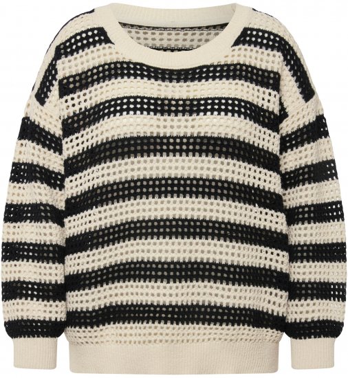 Ulla Popken Striped Long Sleeve Crocheted Sweater Vanilla - Džemperi un džemperi ar kapuci - 
