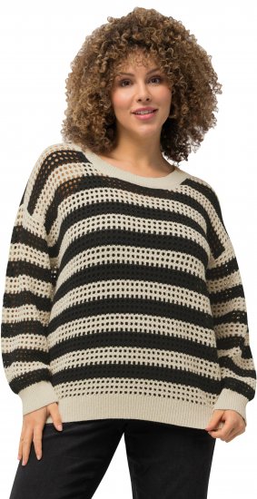 Ulla Popken Striped Long Sleeve Crocheted Sweater Vanilla - Džemperi un džemperi ar kapuci - 