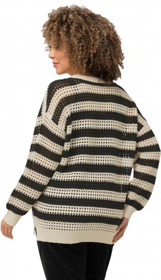 Ulla Popken Striped Long Sleeve Crocheted Sweater Vanilla - Džemperi un džemperi ar kapuci - 