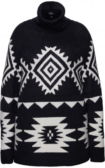 Ulla Popken Aztec-Inspired Long Sleeve Turtleneck Sweater Navy - Džemperi un džemperi ar kapuci - 