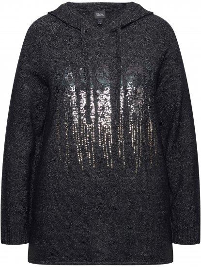Ulla Popken Sequined Knit Long Sleeve Hoodie Black - Džemperi un džemperi ar kapuci - 
