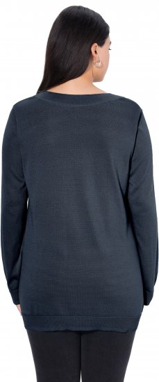 Ulla Popken Casual V-Neck Long Sleeve Sweater Navy Blue - Džemperi un džemperi ar kapuci - 