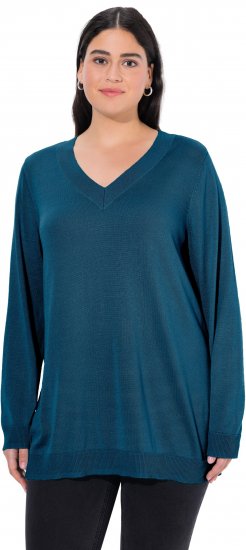 Ulla Popken Soft Fine Knit Pullover V-Neck Sweatshirt Teal - Džemperi un džemperi ar kapuci - 