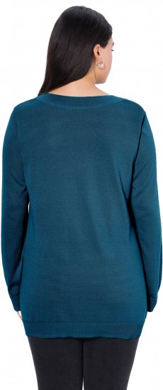 Ulla Popken Soft Fine Knit Pullover V-Neck Sweatshirt Teal - Džemperi un džemperi ar kapuci - 
