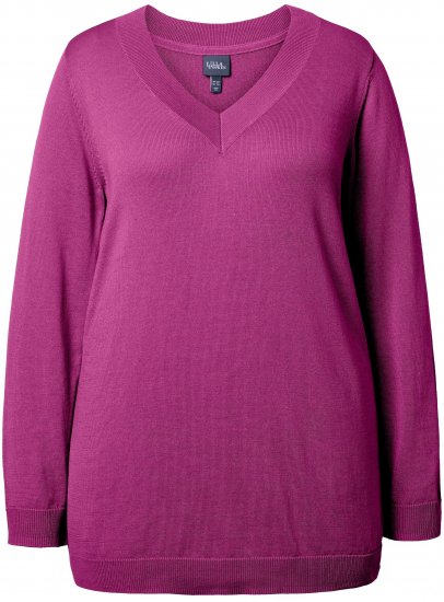 Ulla Popken Soft Fine Knit Pullover V-Neck Sweatshirt Dark Lilac - Džemperi un džemperi ar kapuci - 