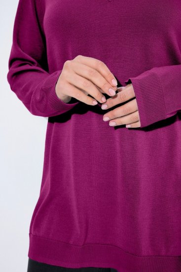 Ulla Popken Soft Fine Knit Pullover V-Neck Sweatshirt Dark Lilac - Džemperi un džemperi ar kapuci - Mīksti džemperi un jakas