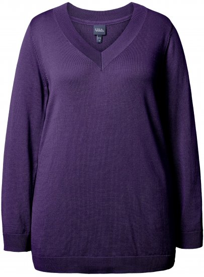 Ulla Popken Soft Fine Knit Pullover V-Neck Sweatshirt Deep Violet - Džemperi un džemperi ar kapuci - 
