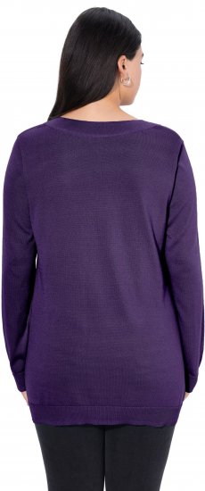 Ulla Popken Soft Fine Knit Pullover V-Neck Sweatshirt Deep Violet - Džemperi un džemperi ar kapuci - 